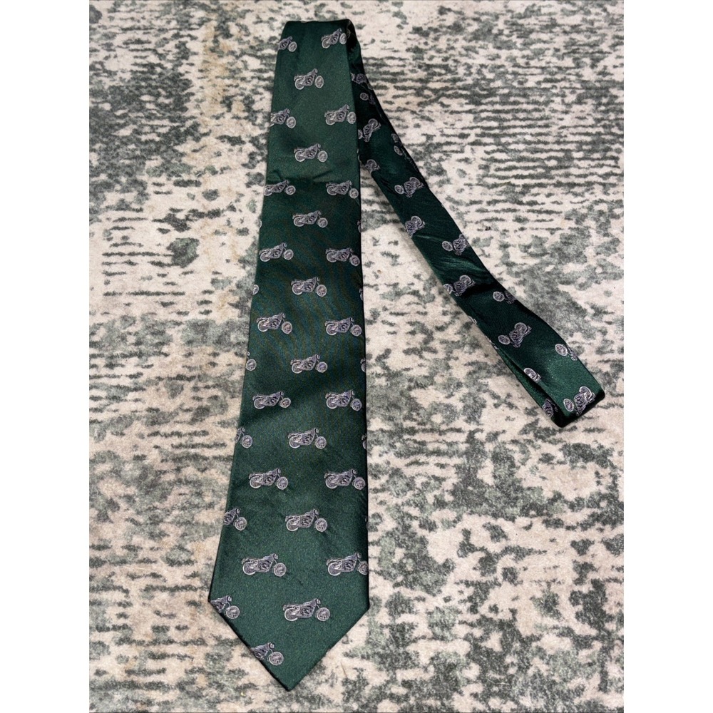 Julius Bohn vintage motorcycle silk necktie Green